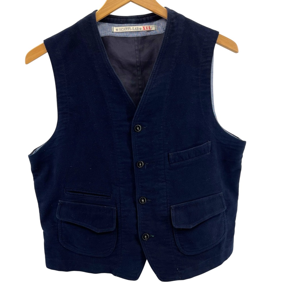 Scarti-Lab Mens Navy‎ Blue Cotton Waistcoat Vest Made in Italy XXL Style 403